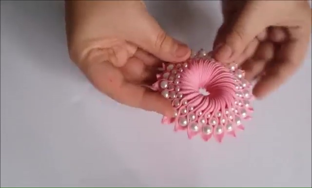 How to Ribbon Flower with Pearl Beads (29)