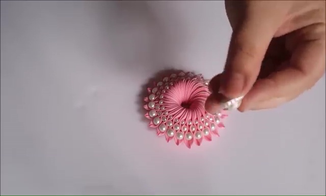 How to Ribbon Flower with Pearl Beads (32)