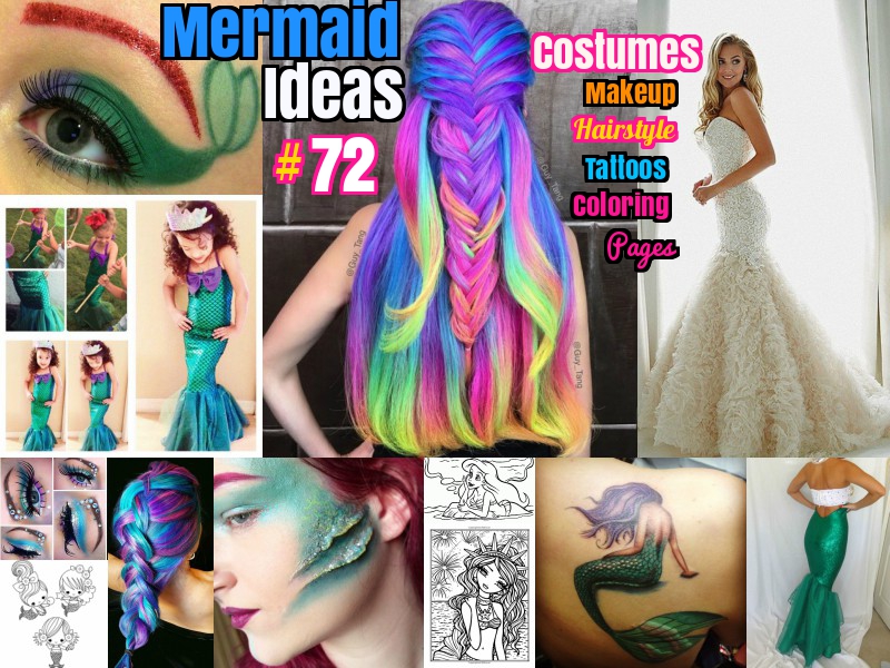 DIY and Mermaid Ideas costumes makeup hairstyles and coloring pages
