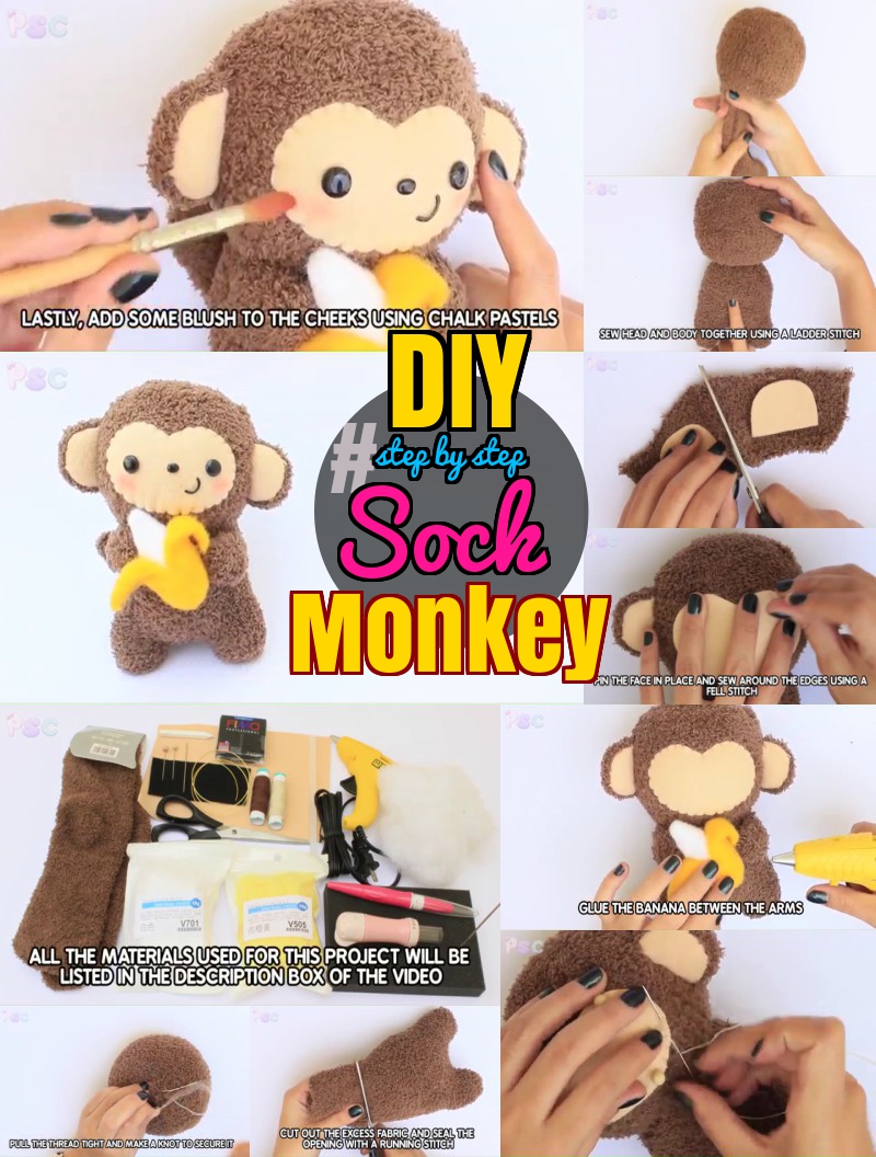 DIY step by step tutorial for making sock monkey