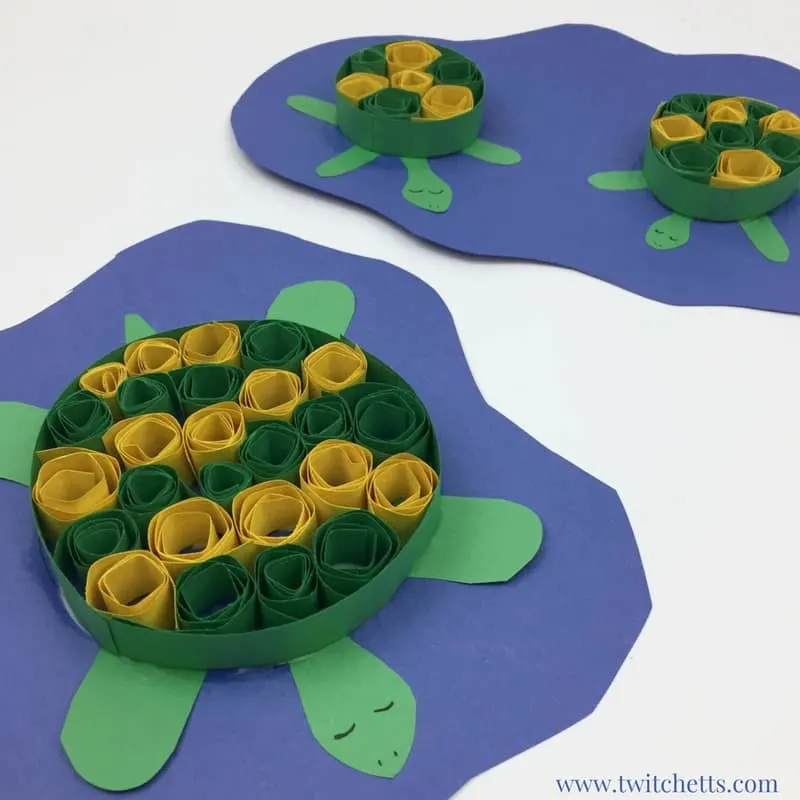 DIY Quilled Paper Turtle with construction paper base