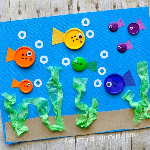 Easy Button Fish Crafts for Ocean Themed Crafts