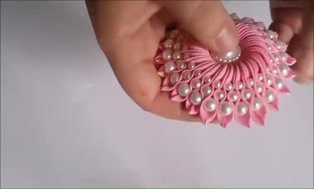 How to Ribbon Flower with Pearl Beads (34)