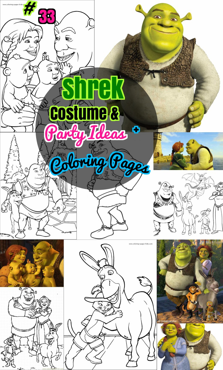 Shrek Costume and Party ideas and coloring pages