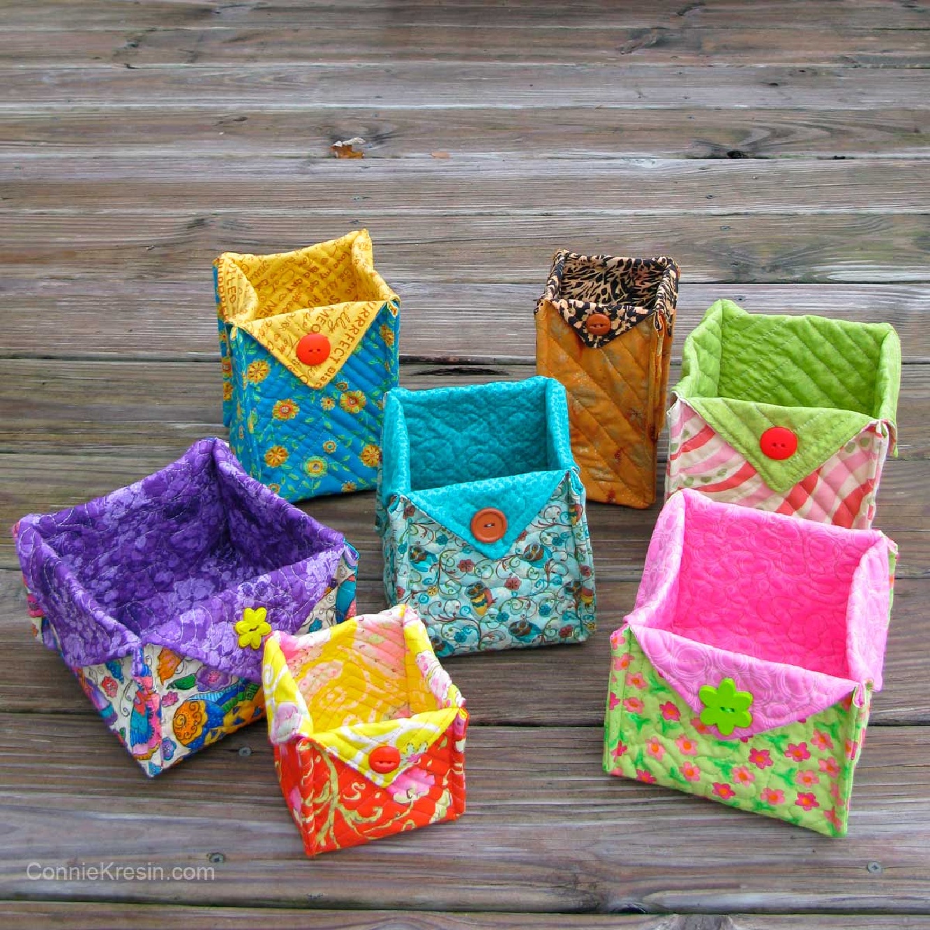 Square Fabric Baskets Sweing Pattern With Buttons